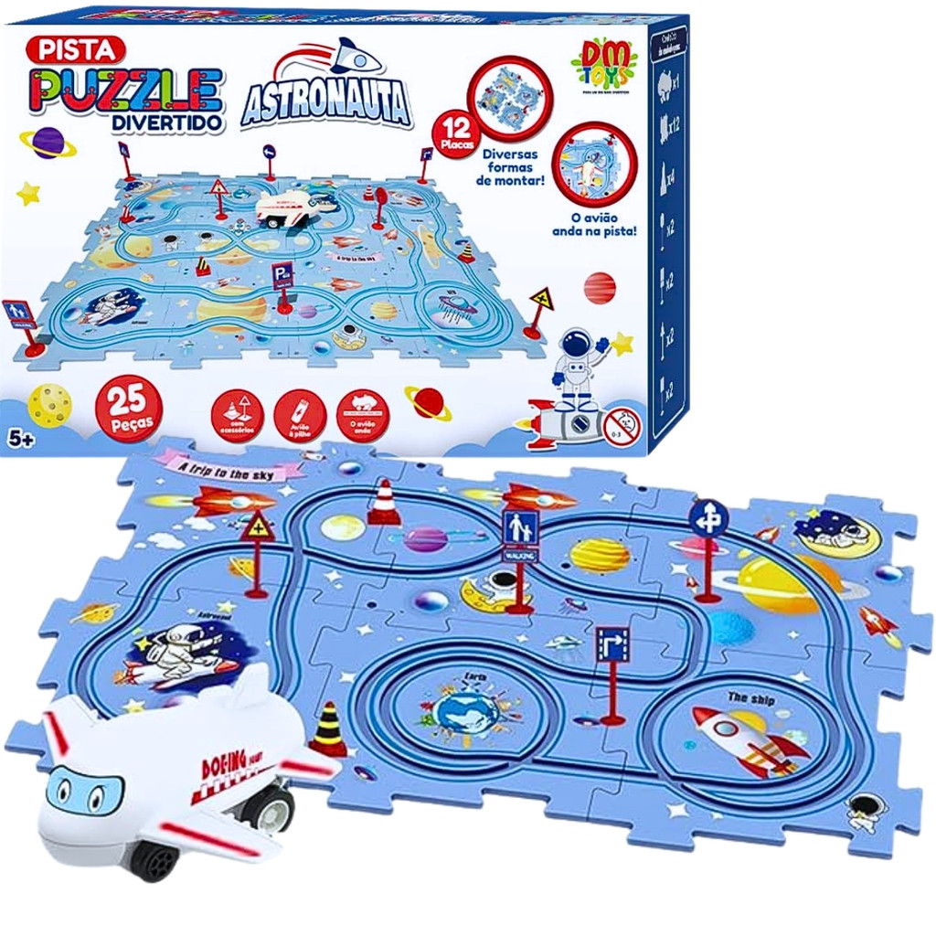 Pista Puzzle Astronauta com Avião Divertido - DMT7115 Dm Toys