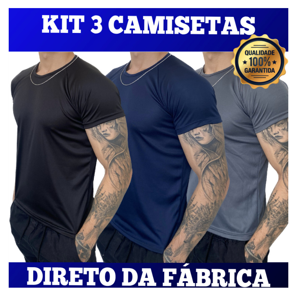 kit 3 Camiseta 100% poliester Treino Academia Corrida Masculina Feminina Promoção Pronta Entrega