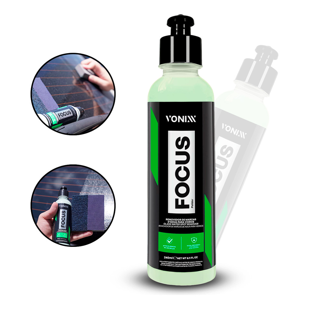 Removedor de Marcas D'Água em Vidros e Espelhos Focus 240ml Vonixx - pH Equilibrado