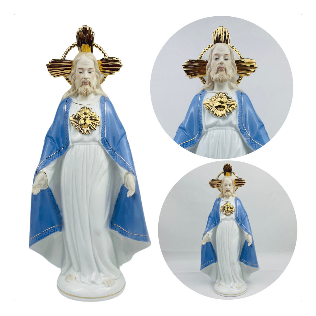 Imagem Estátua Em Porcelana Sagrado Coração De Jesus 32 Cm