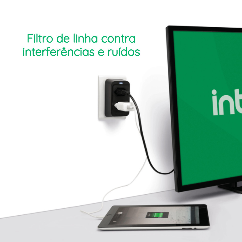 Tomada de Proteção Elétrica Anti Surto Intelbras Eps 302 Bivolt Preta 3 Pino Dispositivo Anti Curto Circuito