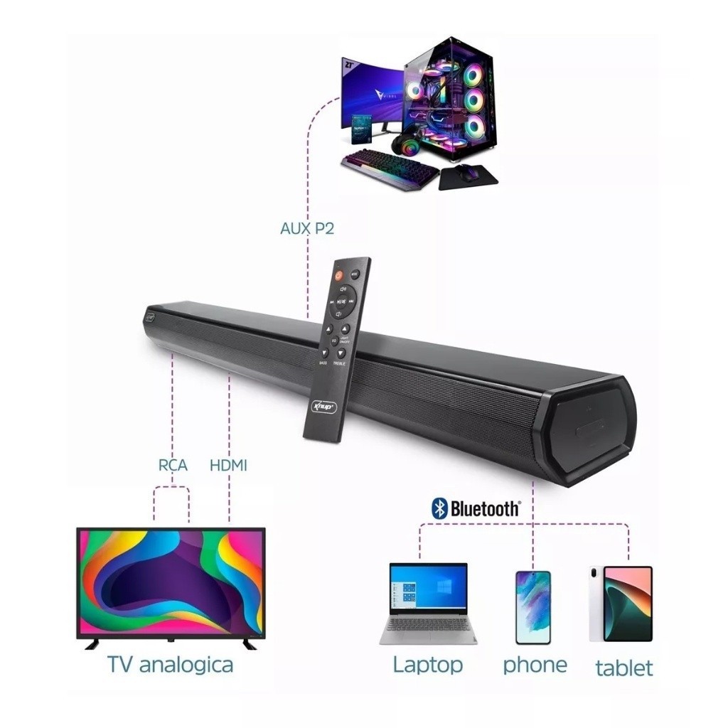 Som Para Casa Tv Sound Bar Home Theater Bluetooth Soundbar - detalhe