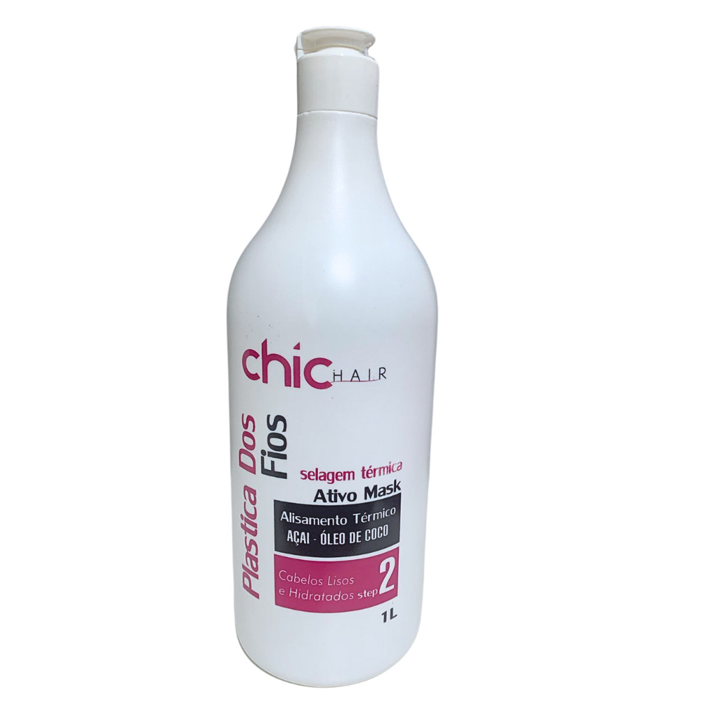 Redutor de volume  Plástica dos fios Açaí e Óleo de Coco 1L-Chic Hair em Oferta na Shopee