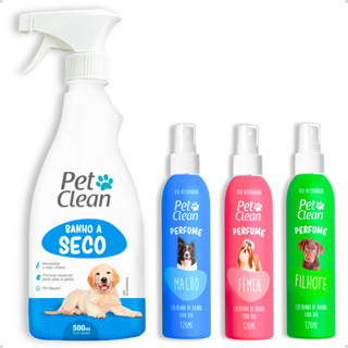 Kit Banho a Seco Spray Sem Enxágue 500 ml e Perfume Colônia Pet Shop 120 ml - Pet Clean em Oferta na Shopee