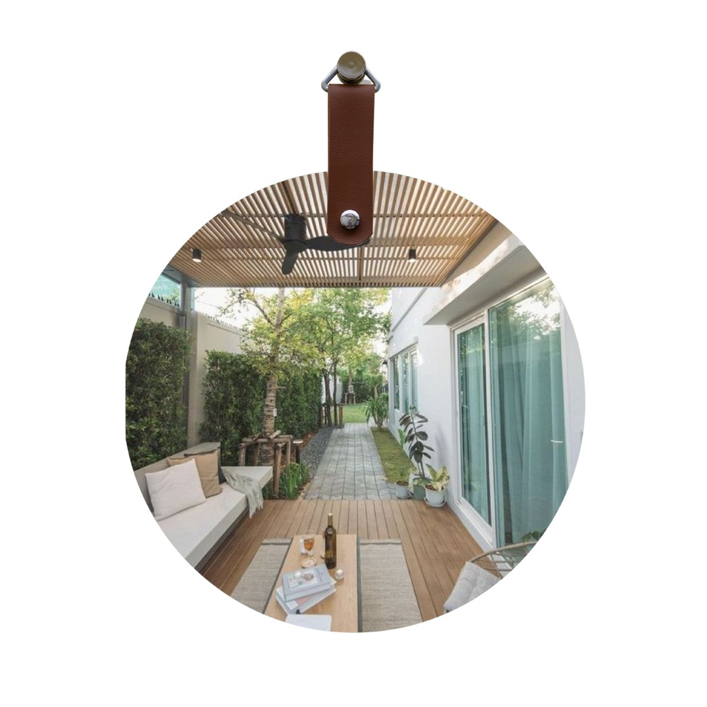 Espelho Redondo Slim Decorativo Suspenso Alça Caramelo 55cm Banheiro Sala Alta Qualidade Reduna em Oferta na Shopee