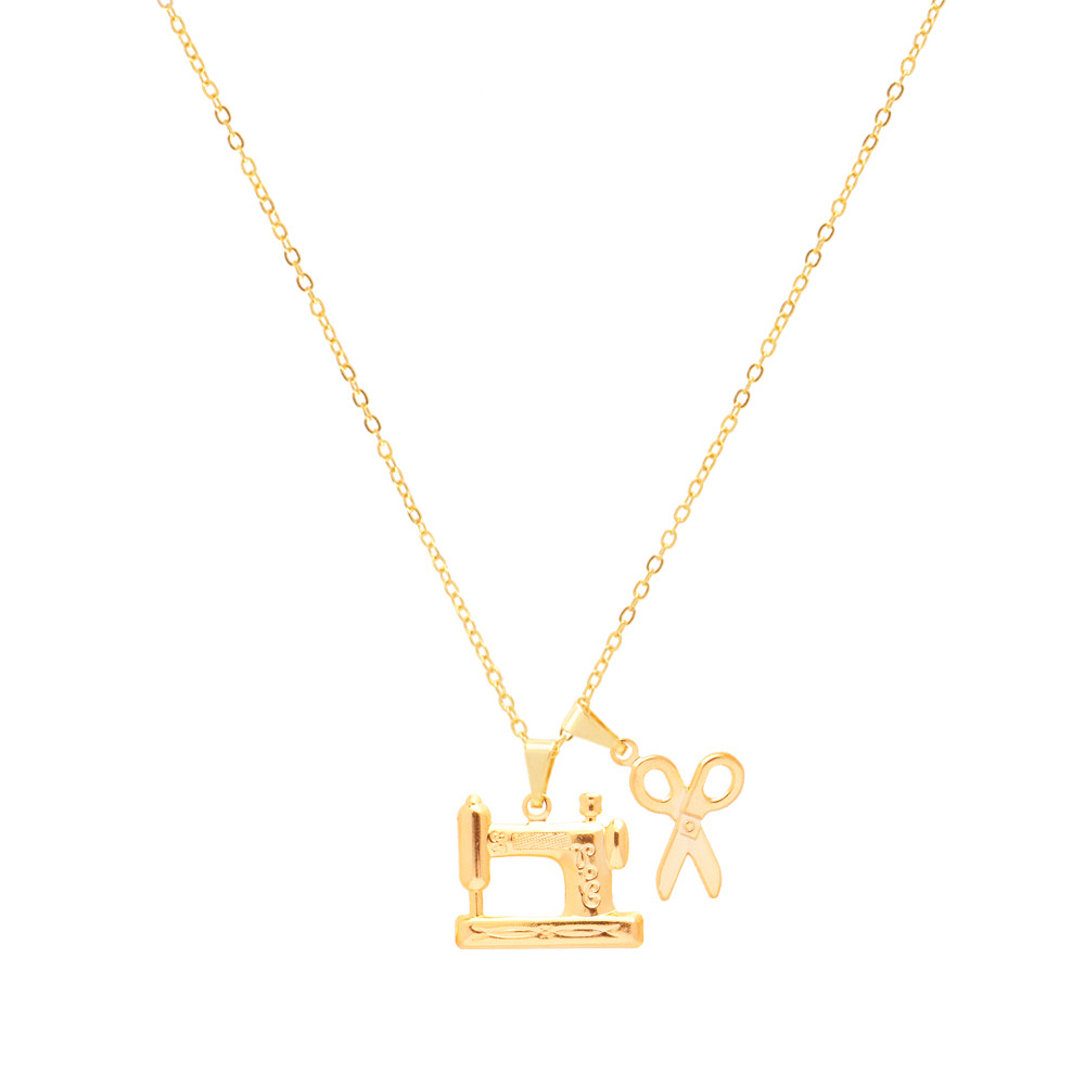 Colar De Costureira Maquina Costura Tesoura Folheado Ouro18k
