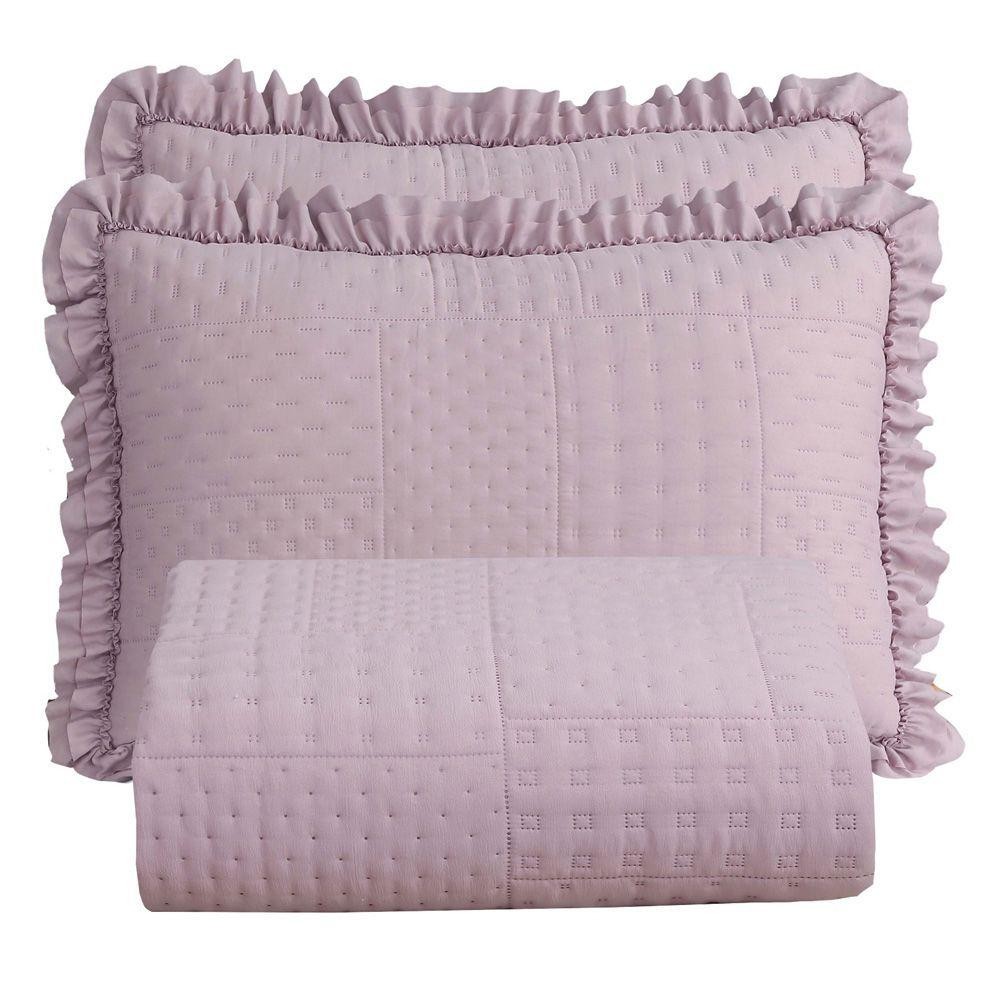 Kit Cobre Leito Colcha Casa Scarpa Maison Queen C/ Babado Percal 300 Fios 3 Peças - Roxo Malva