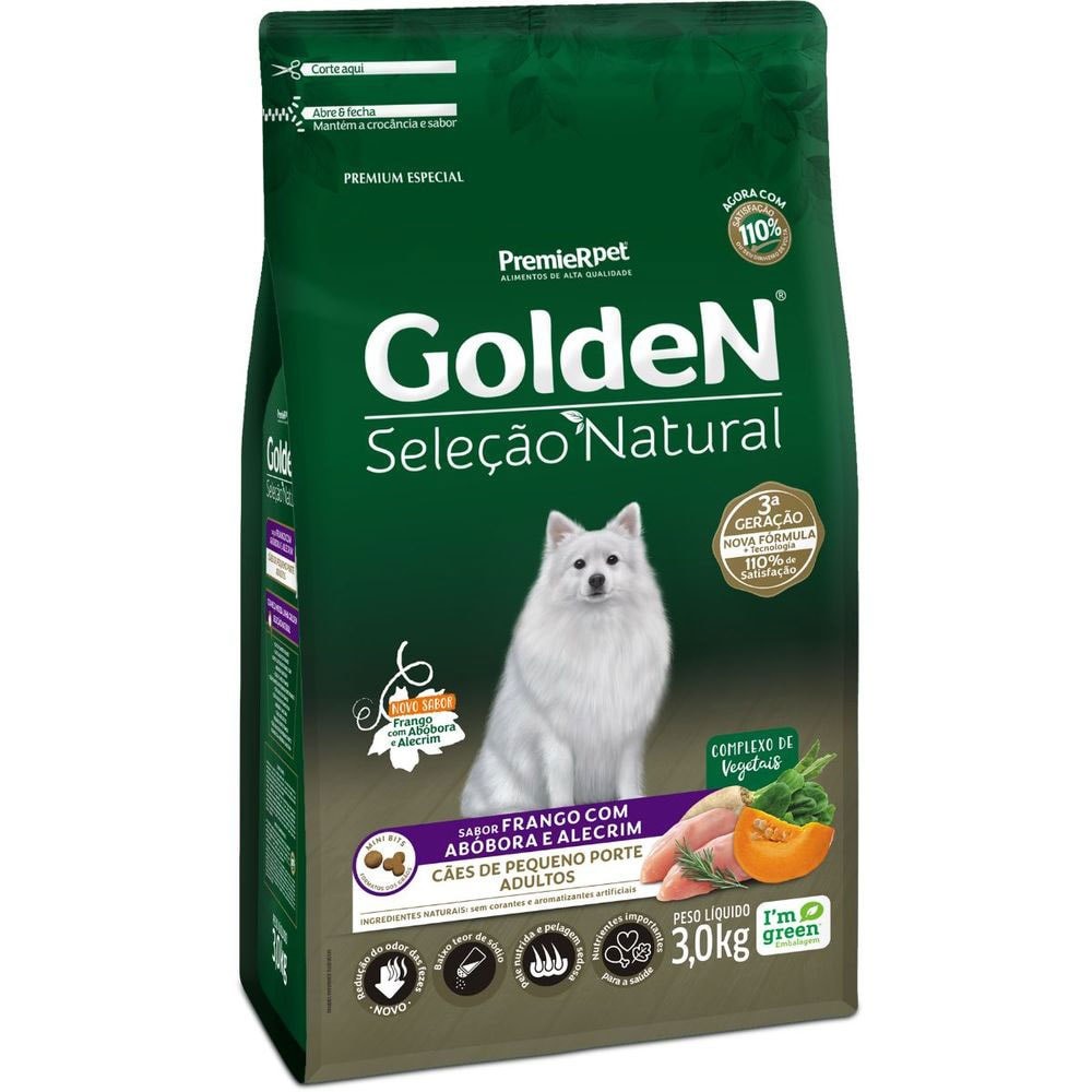 Ração GoldeN Seleção Natural Mini Bits Cachorros Adultos de Raças Pequenas Frango, Abóbora e Alecrim 3,0kg