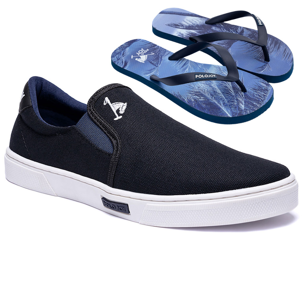 Kit Tênis Slip On Polo Joy Casual + Chinelo De Dedo Confortavel