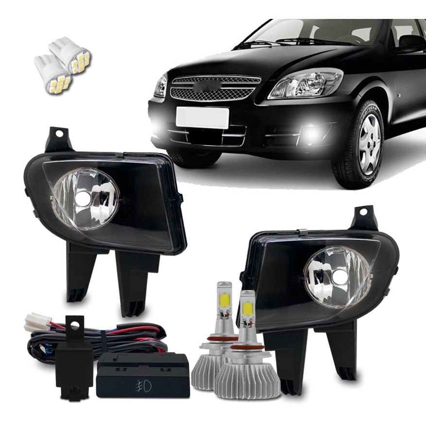 Kit Farol Milha Neblina Auxiliar Celta E Prisma 2011 2012 2013 Prisma Bt Mod Orig + Super Led Hb4 6k