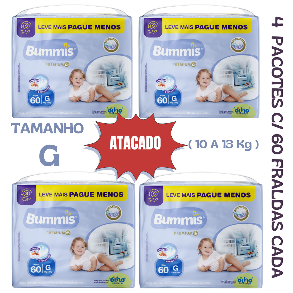 FRALDA INFANTIL CAPRICHO BUMMIS PREMIUM HIPER G COMBO 4 PCTS C/ 60 FRD