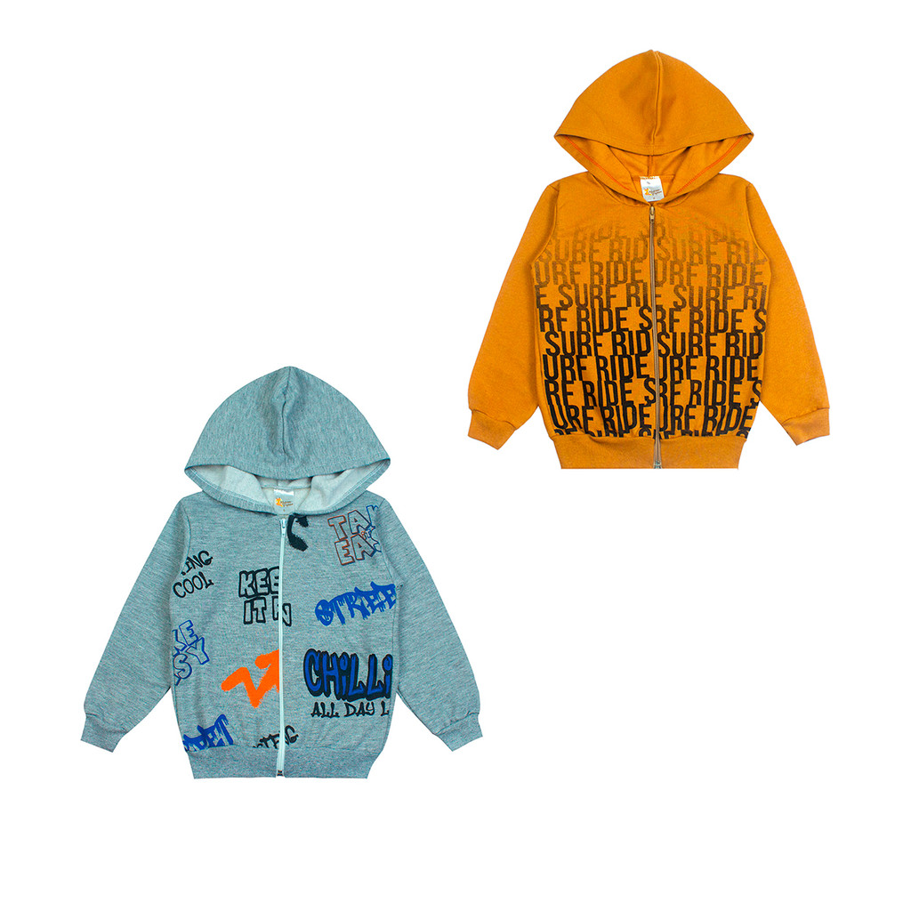 Kit 2 Jaquetas Casaco Menino Moletom Capuz E Zíper Roupa De Frio