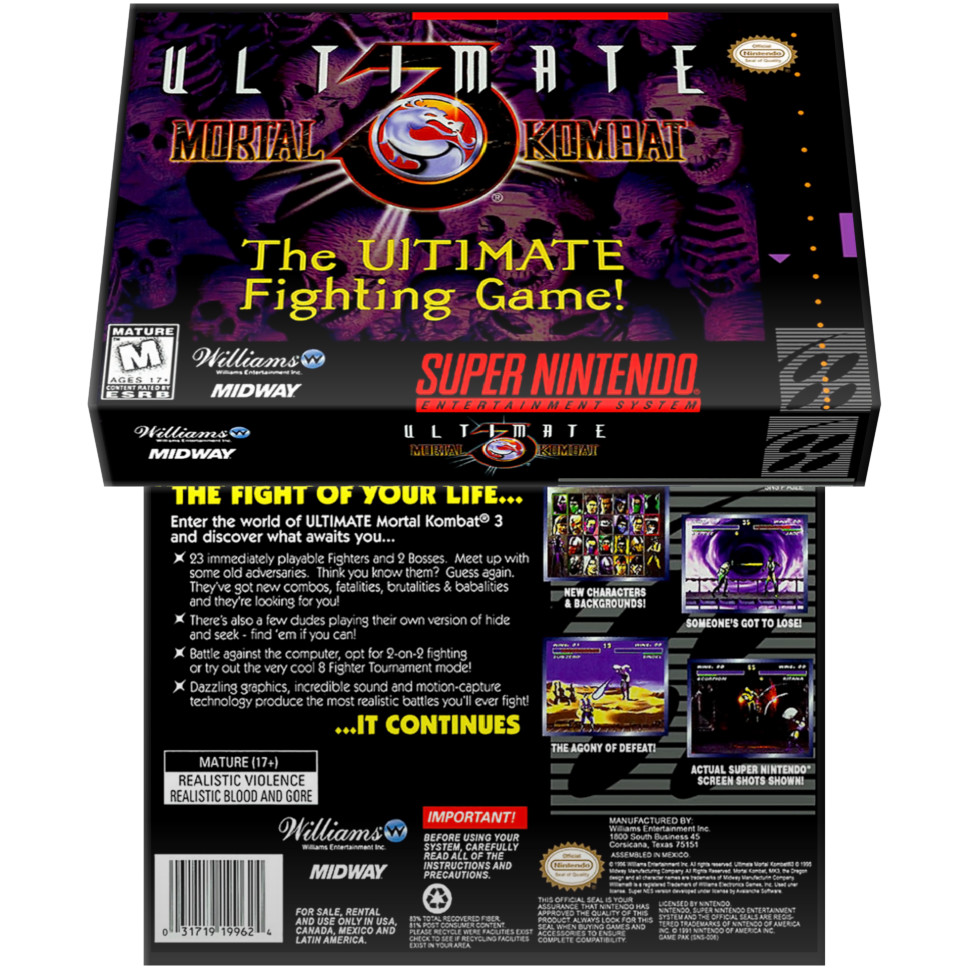 Caixa Box de Cartucho de Super Nintendo Ultimate Mortal Kombat 3