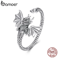 Bamoer 925 Prata Esterlina Anel Ajustável Dragão Voador Moda Vintage Jóias Presente Feminino