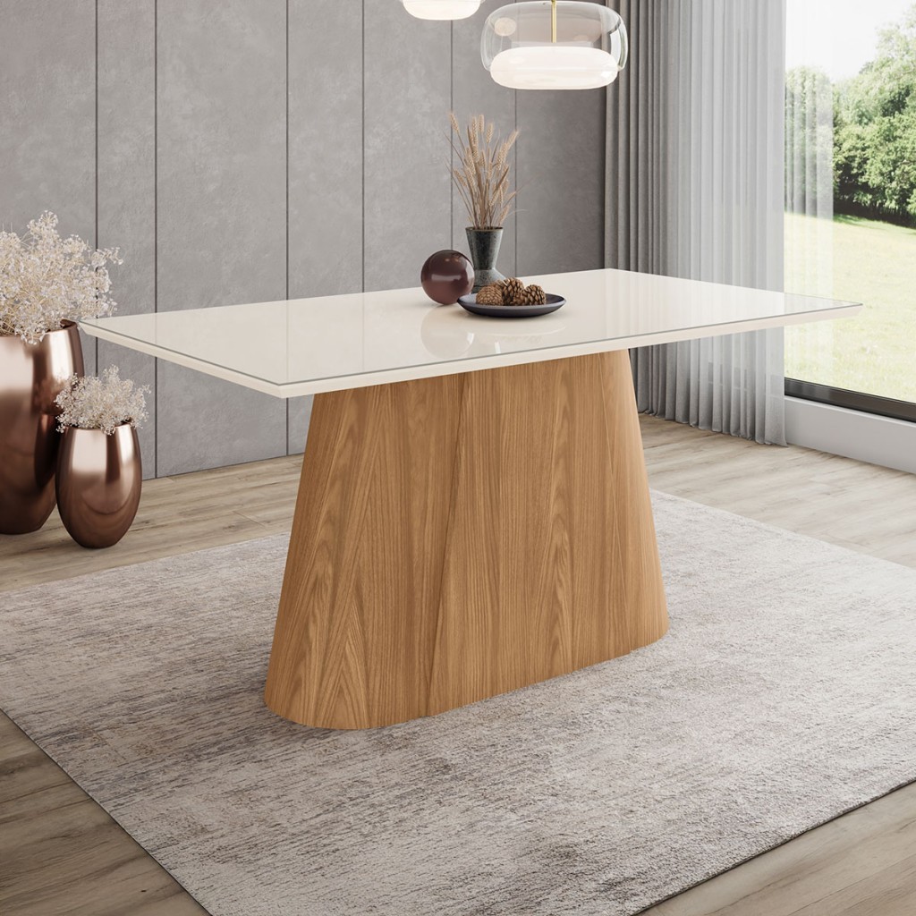 Mesa de Madeira Olívia 160 Cm com Vidro Nature/Off White - Henn