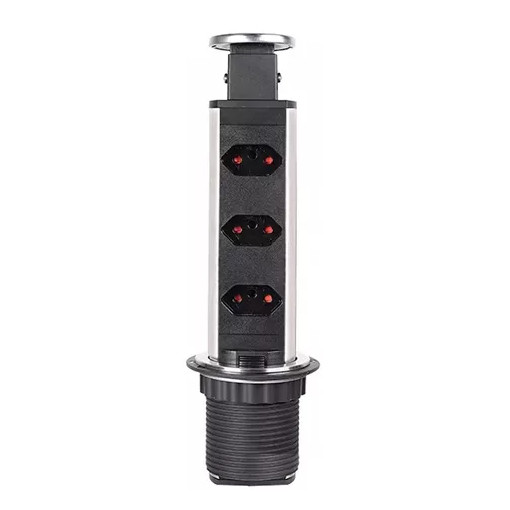 Torre De Tomada Inox Retratil Multiplug Embutir Mesa Granito - Kzi