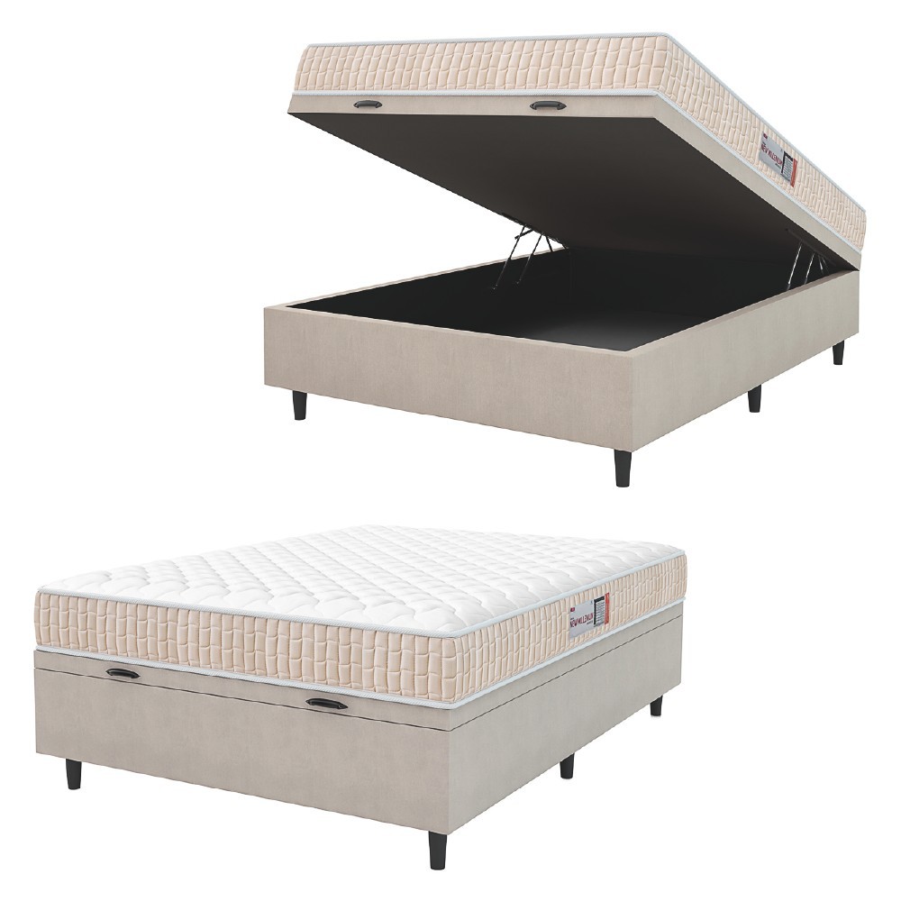 Cama Box Baú Colchão Casal Espuma D33 New Millenium 138x188x60cm Branco / Bege Hellen - Suporta até 120kg por Pessoa em Oferta na Shopee
