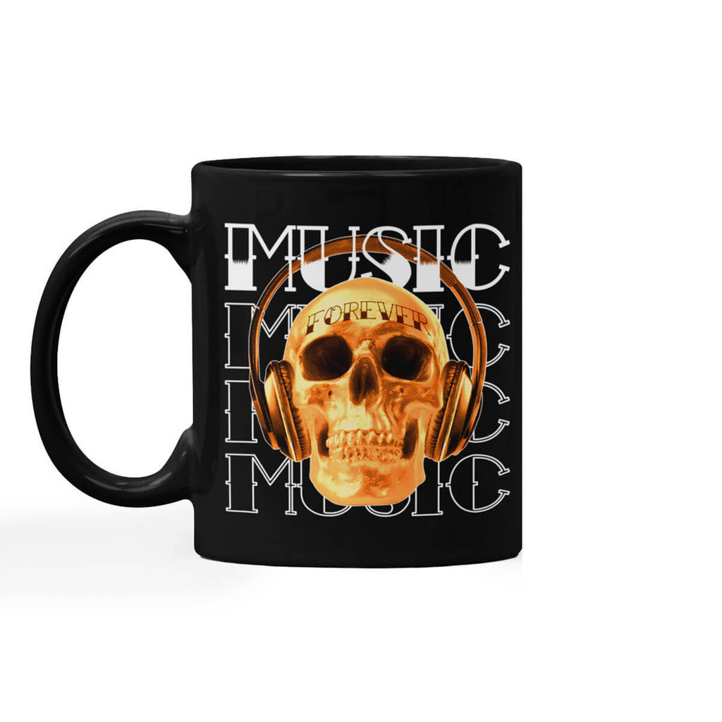 Caneca Preta Caveira Skull Music Forever