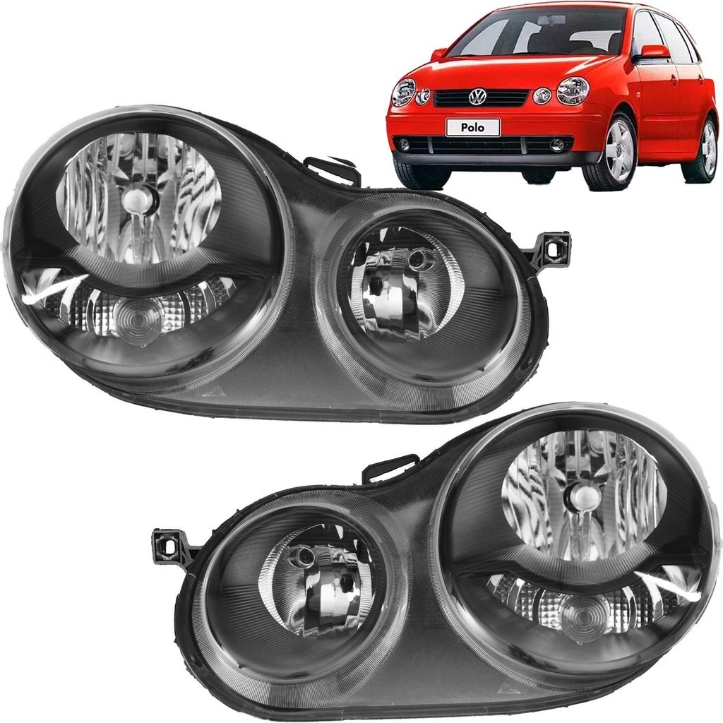 Farol Polo Hatch e Sedan 2003 2004 2005 2006 Máscara Negra