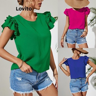 Lovito Blusa Casual Simples Com Babados Para Mulheres LNL48190