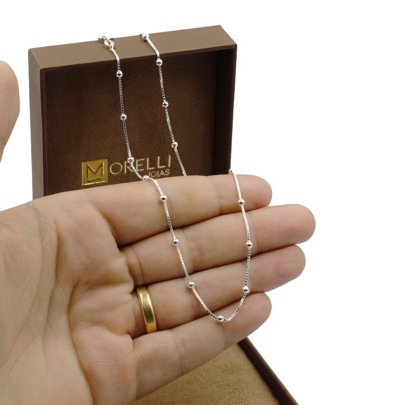 Corrente de prata 925 veneziana Feminina Bolinha 40cm joia em Oferta na Shopee