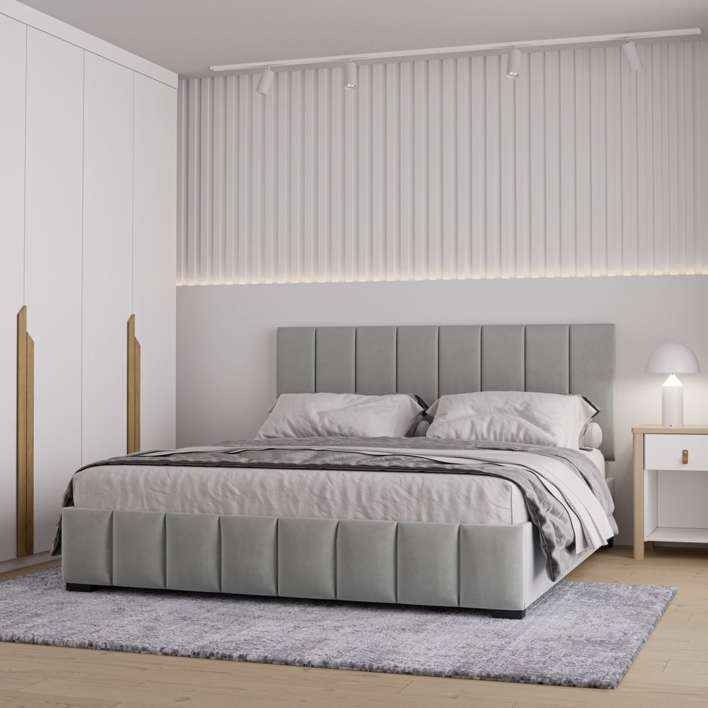 Cama com Cabeceira Queen Estofada Uvaia CabeCasa MadeiraMadeira Cinza - Home & Living