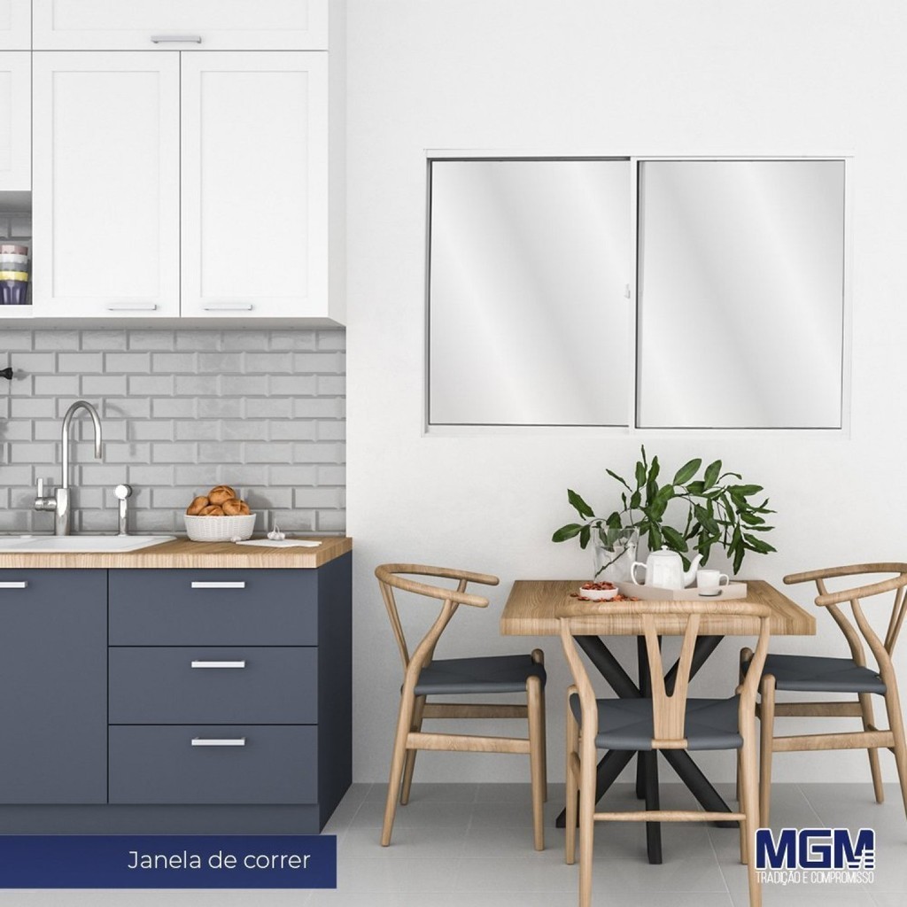 Janela de Alumínio de Correr 120x150cm 2 Folhas com Vidro Liso Linha Soft Mgm 120cm x 150cm