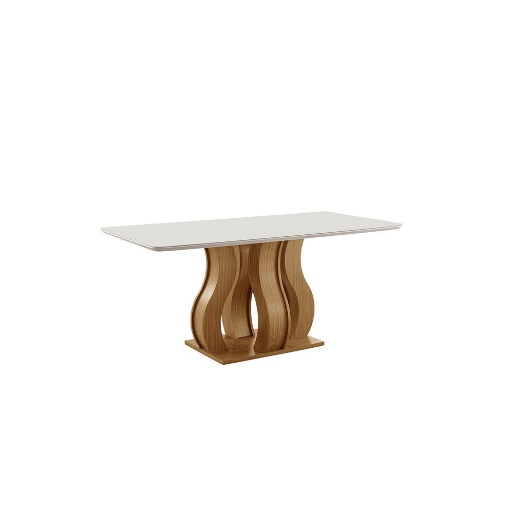 Mesa de Jantar Tampo Vidro/mdf 180x90cm Nuance Yescasa Castanho Cinamomo/Off White - Home & Living