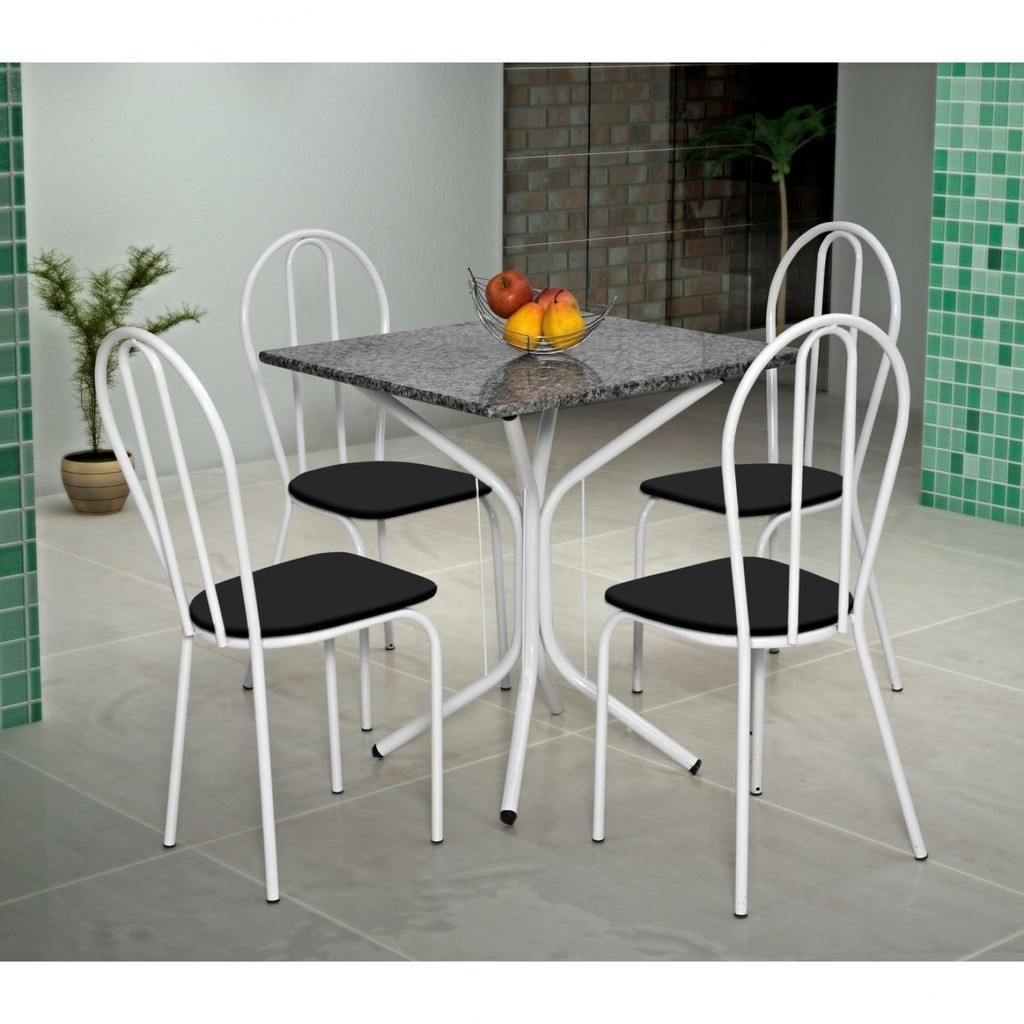 Conjunto Sala de Jantar Mesa Tampo de Granito Quadrada com 4 Cadeira Thais Branco/Preto em Oferta na Shopee