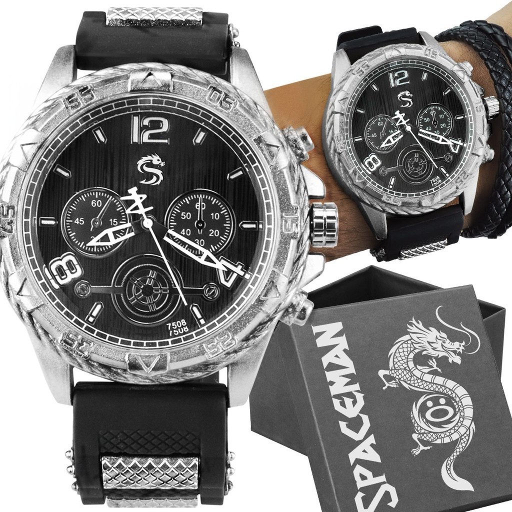 Relogio masculino original grande aço inox prata + caixa presente preto casual qualidade premium