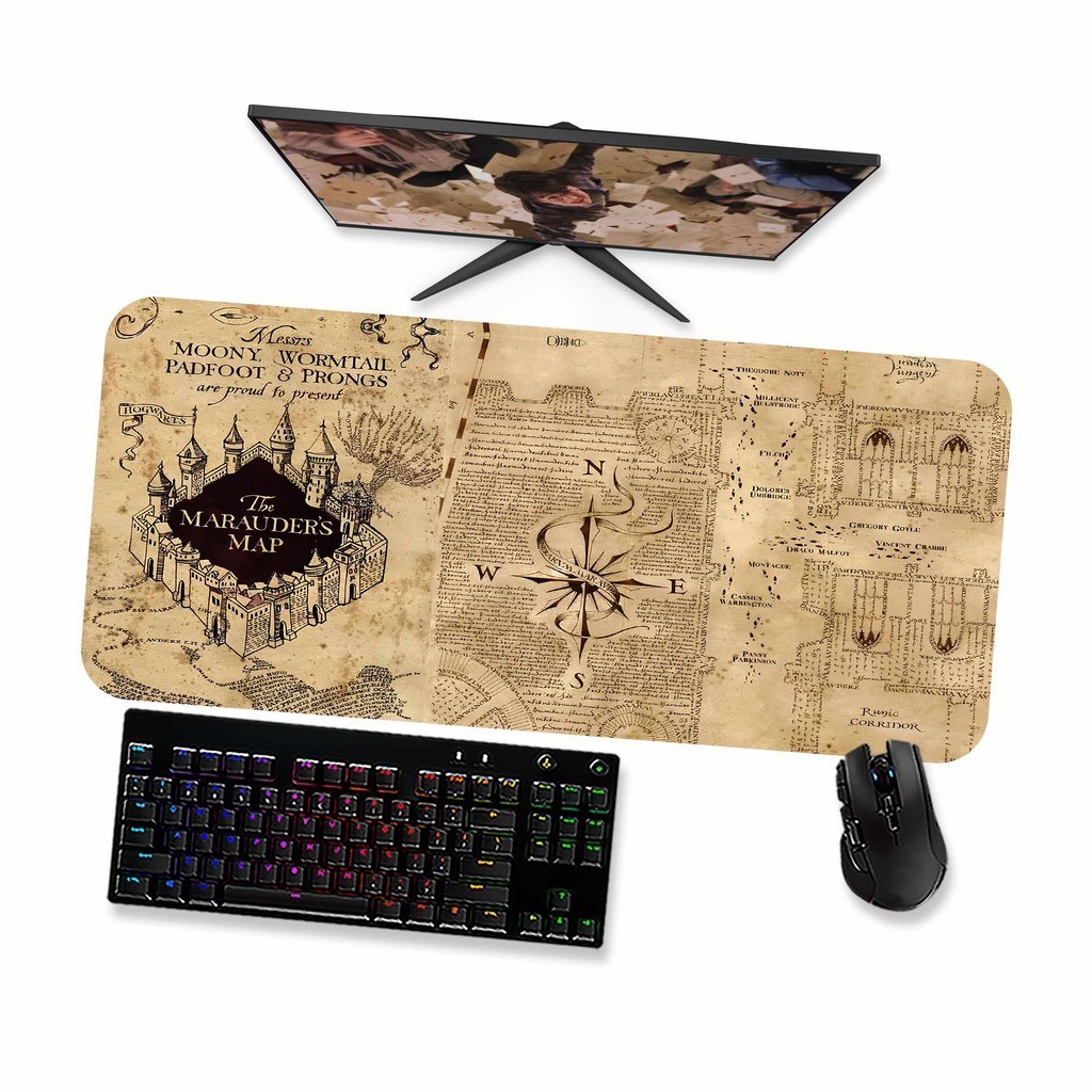 Mouse Pad Gamer Grande  Harry Potter Mapa do Maroto 1  90x40 80x40 60x40 70x30 45x40