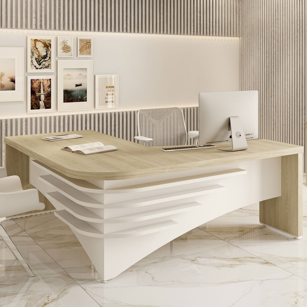 Mesa Tamburato Diretor II Le Carvalho/Branco - Artany Móveis em Oferta na Shopee