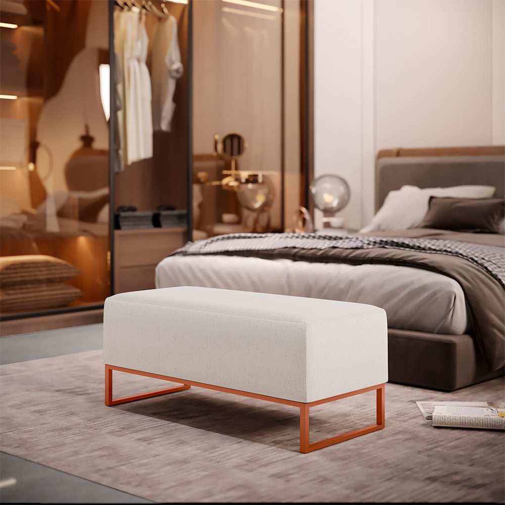 Puff Decorativo Sala De Estar Cléo 90cm Base De Ferro Cobre W01 Linho Cru - Lyam Decor em Oferta na Shopee