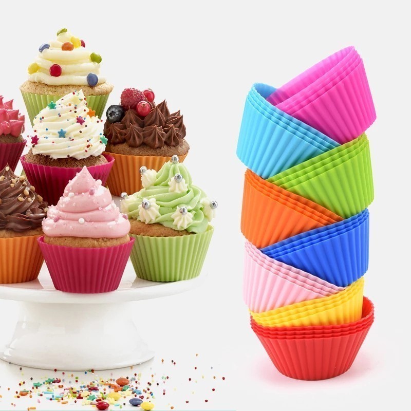 Conjunto 12/24/36 Peças Forma de Silicone Redonda para Cupcake de 7 cm Assar Bolos em Oferta na Shopee