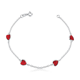Pulseira prata 925 feminina coração zirconia vermelho - Prata legitima