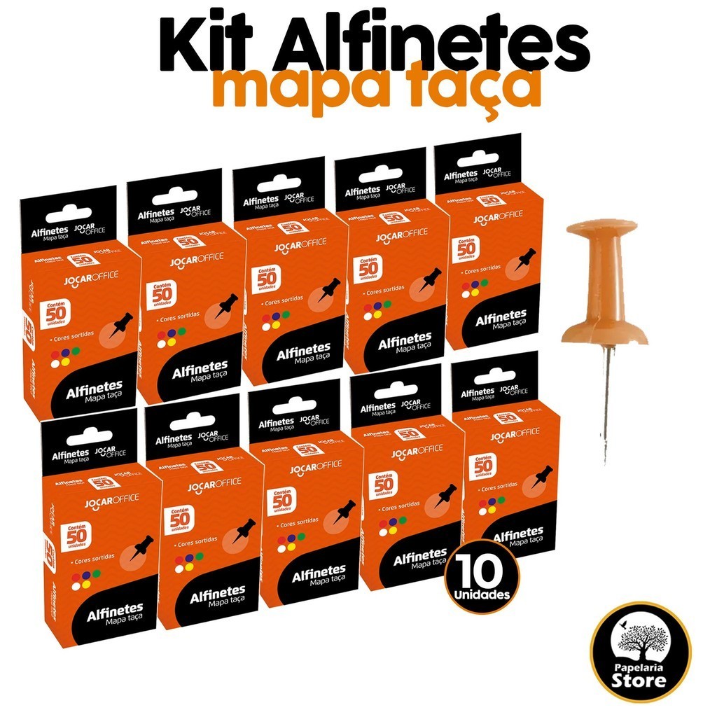 Alfinete Mapa Taça Kit 10 Caixas Alfinetes C/ 50 Unidades P/ Quadro Cortiça 10 Unidades