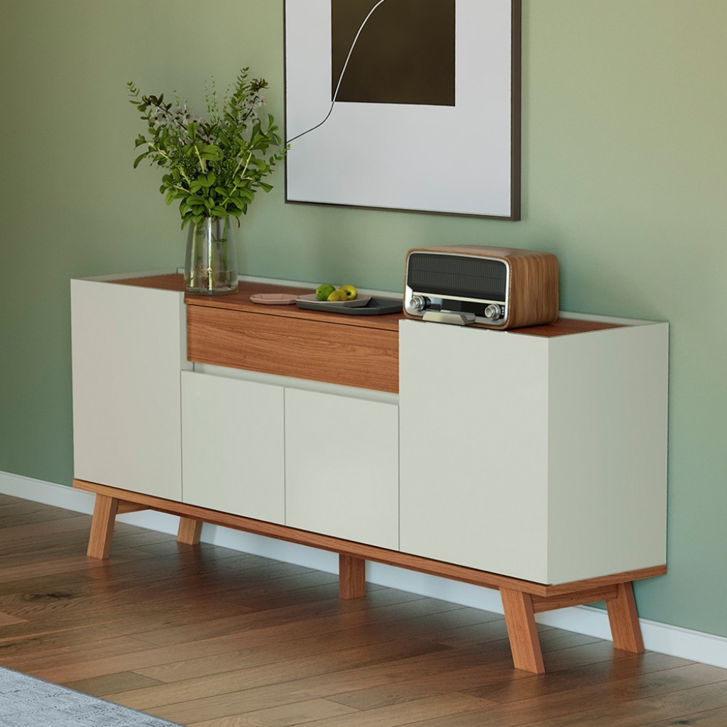 Balcão 4 Portas 1 Gaveta Lisboa Off White/Freijó - Dalla Costa em Oferta na Shopee