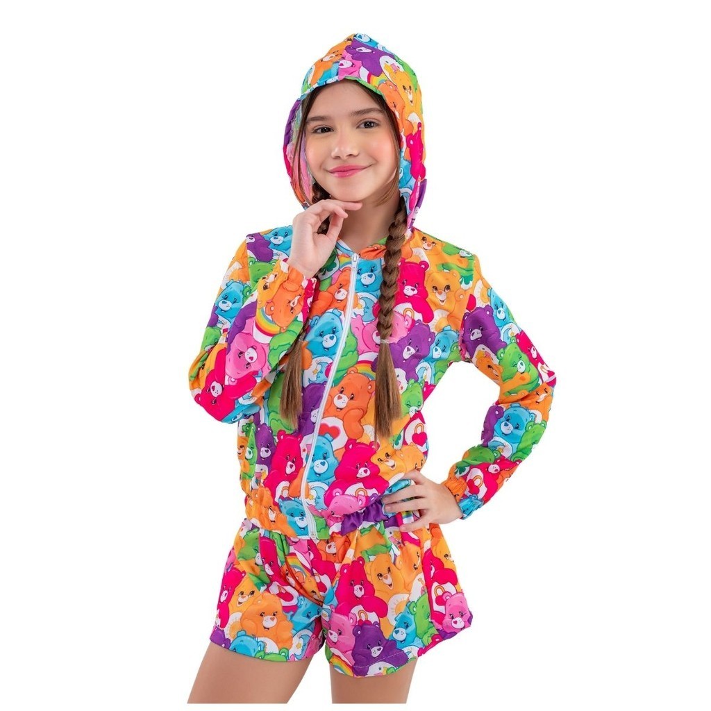 Conjunto Blusa Capuz e Short Menina Infantil Criança Estampa de Ursinho Presentei Aniversário Inverno Neta Sobrinha