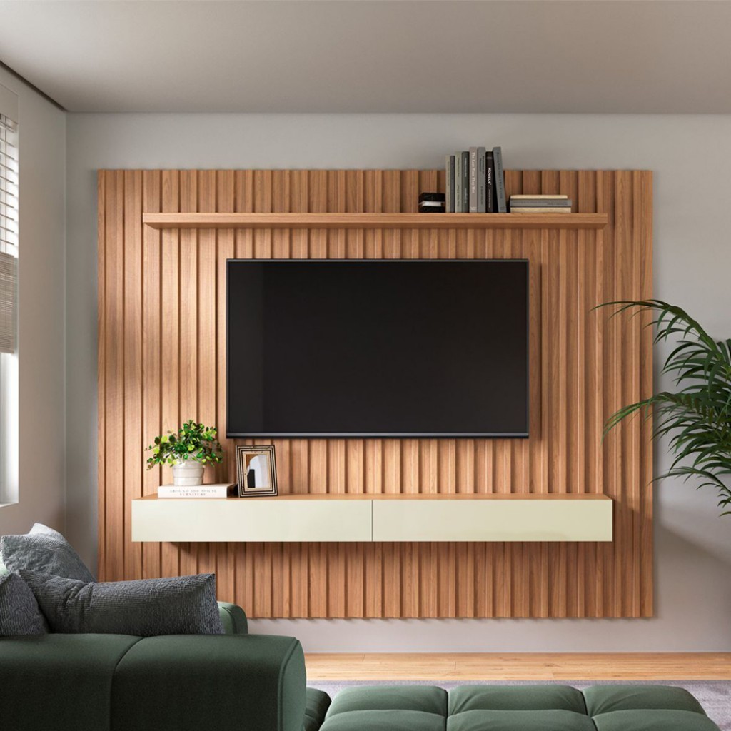 Painel para TV Até 75 Polegadas 2 Gavetas 228cm Ripado Freijó/Off White - Dalla Costa em Oferta na Shopee