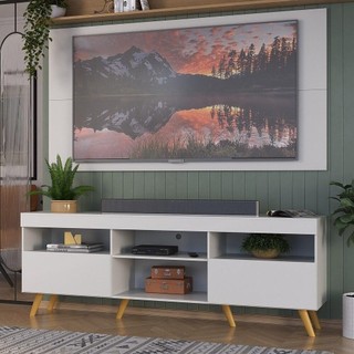 Rack c/ Painel P/TV até 65" e Pés Retrô Flórida Multimóveis Branco/Natural em Oferta na Shopee
