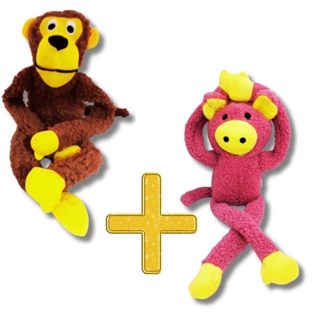 Kit 2 Bichinho de Pelúcia para Cachorro Pet Macaco Porco Mordedor Grande com Apito Som