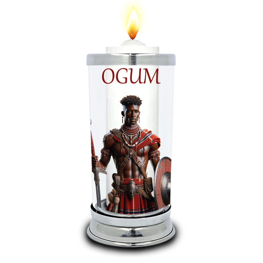 Protetor de Velas 7 dias Ogum Vermelho Copo Vidro Castiçal