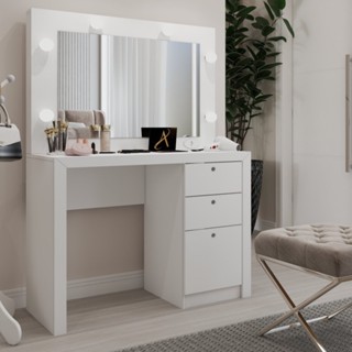 Penteadeira Camarim 3 Gavetas Beauty com Espelho e Bocais para Lâmpada Branco - Panorama Móveis em Oferta na Shopee