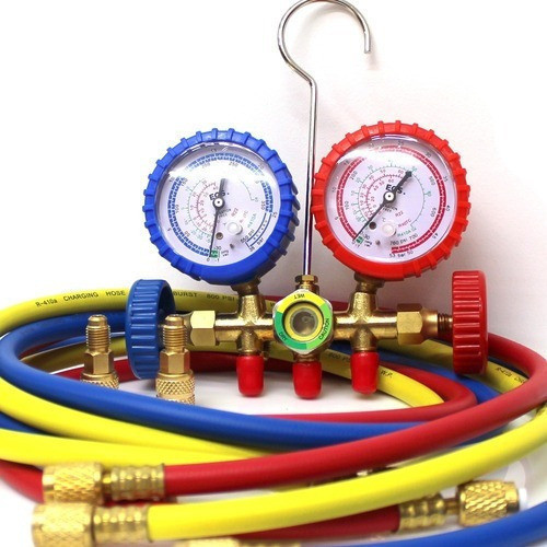 Manifold para Carga e Descarga de Gás Refrigerante  R410 R22 R407 em Refrigerador e Ar condicionado com Mangueira de 90cm Inclui Manômetro