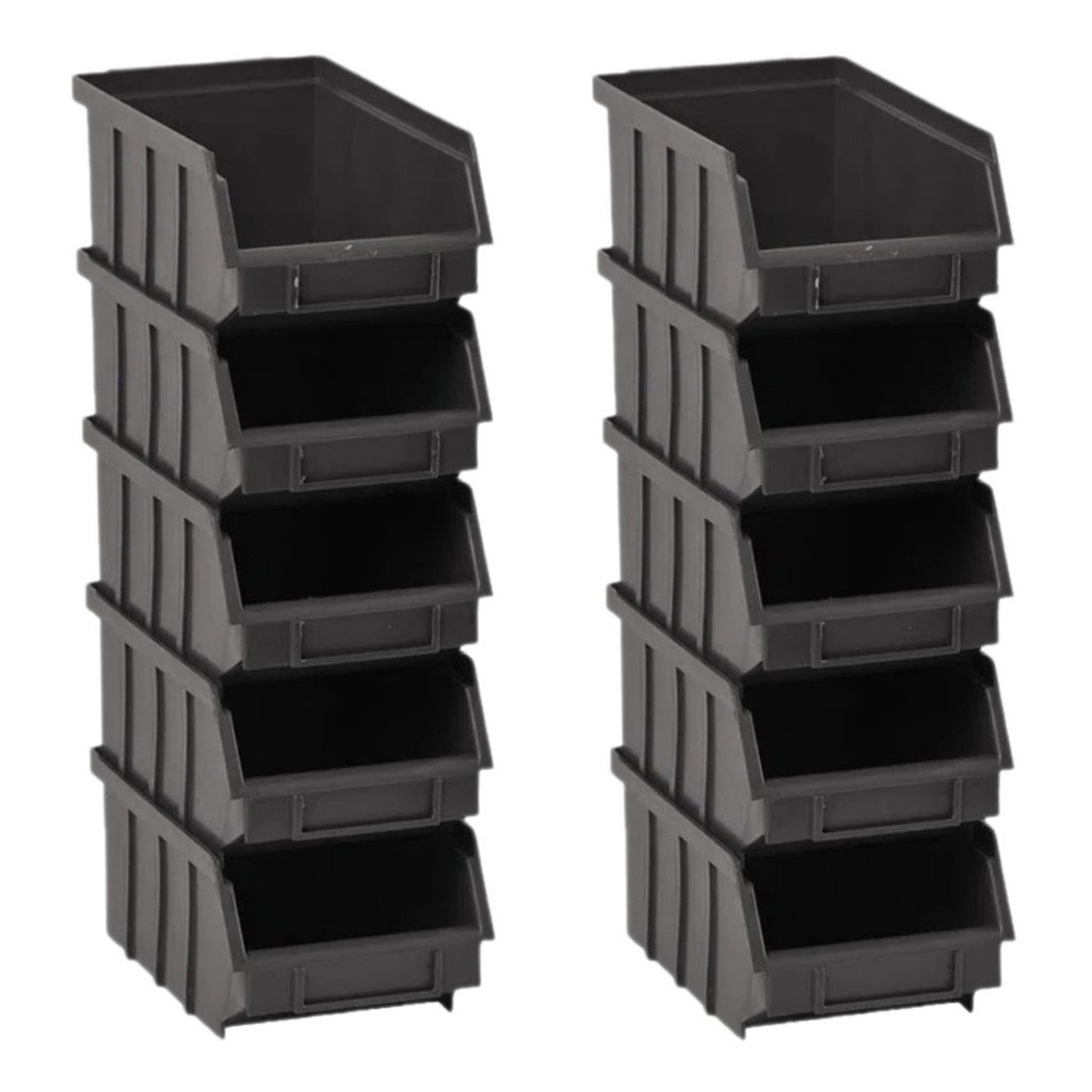 Caixa Plástica Organizadora Bin Nº3 Preto 10 Pçs