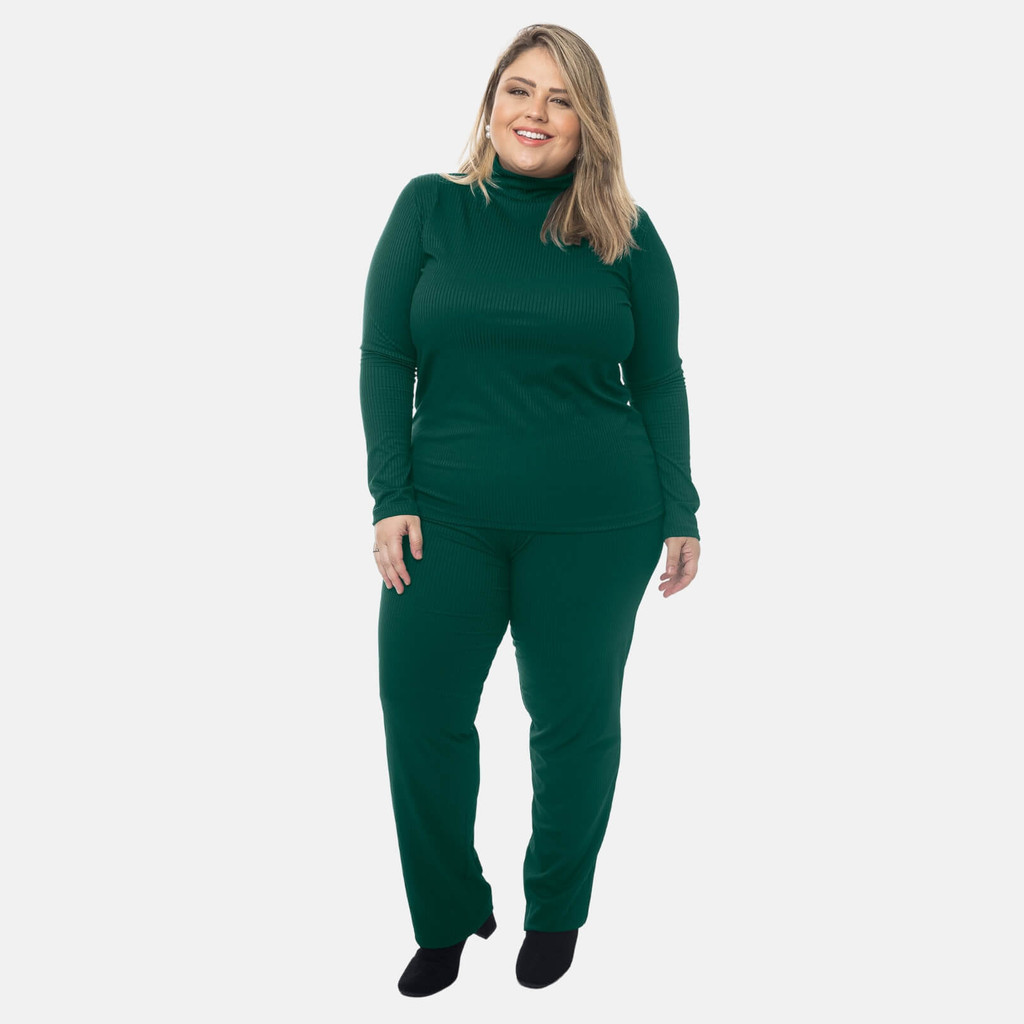 Conjunto Plus Size Feminina Canelada Calça e Blusa Gola Alta 1209-1210-C1