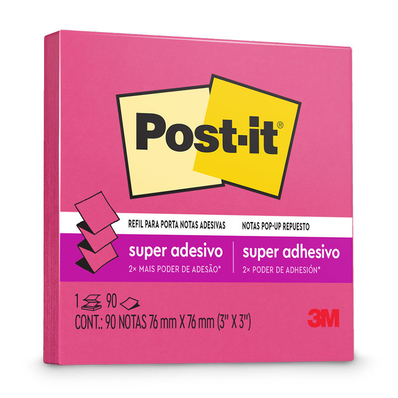 Bloco de notas super adesivas Post-it refil Poder Rosa 76x76mm 90 folhas 3M - Stationery