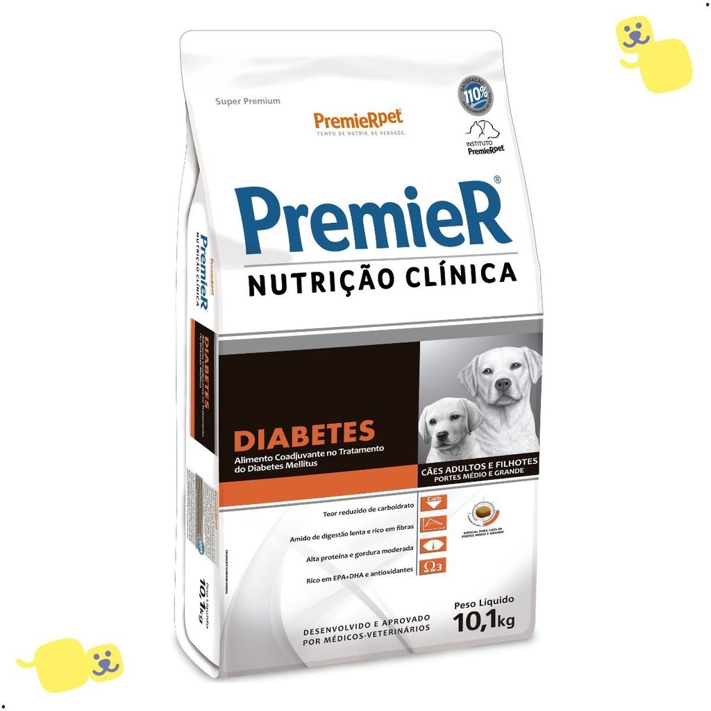 Ração Premier Nutrição Clínica Diabetes Cães Adulto e Filhote 10,1 Kg Alimento Portes Médio e Grande