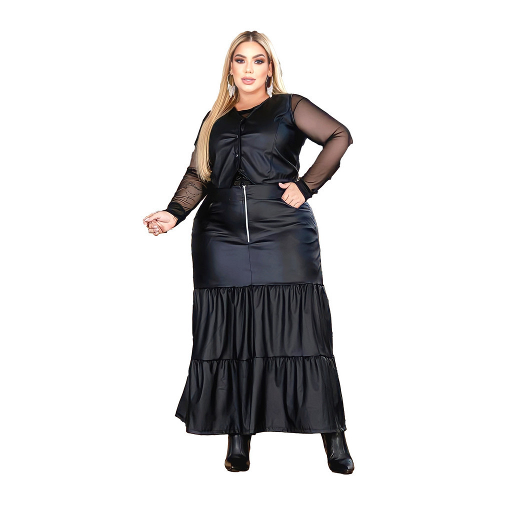 Conjunto Moda Feminina Couro Ecológico Evangélico Evasê Manú