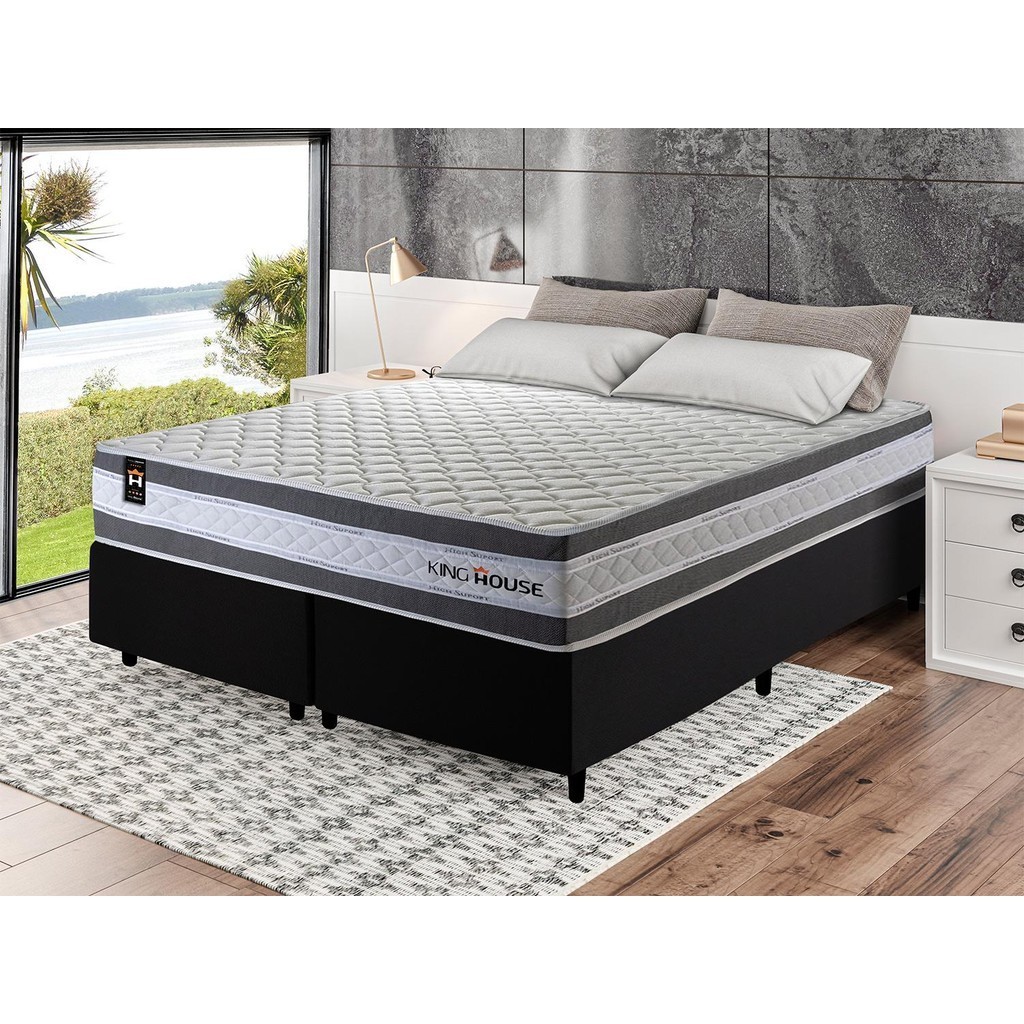 Conjunto Cama Box c/ Molas Ensacadas Alpine Cinza King 193x203x65 em Oferta na Shopee